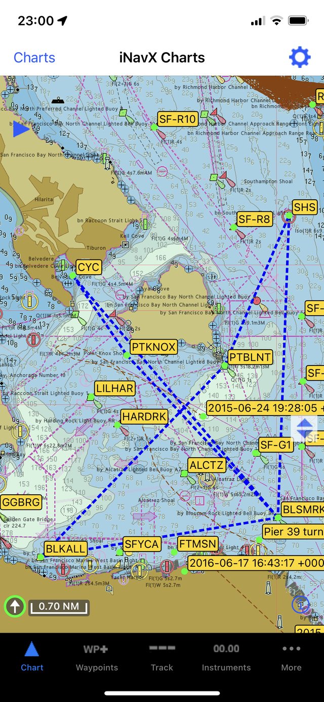 iNavX route planning screen